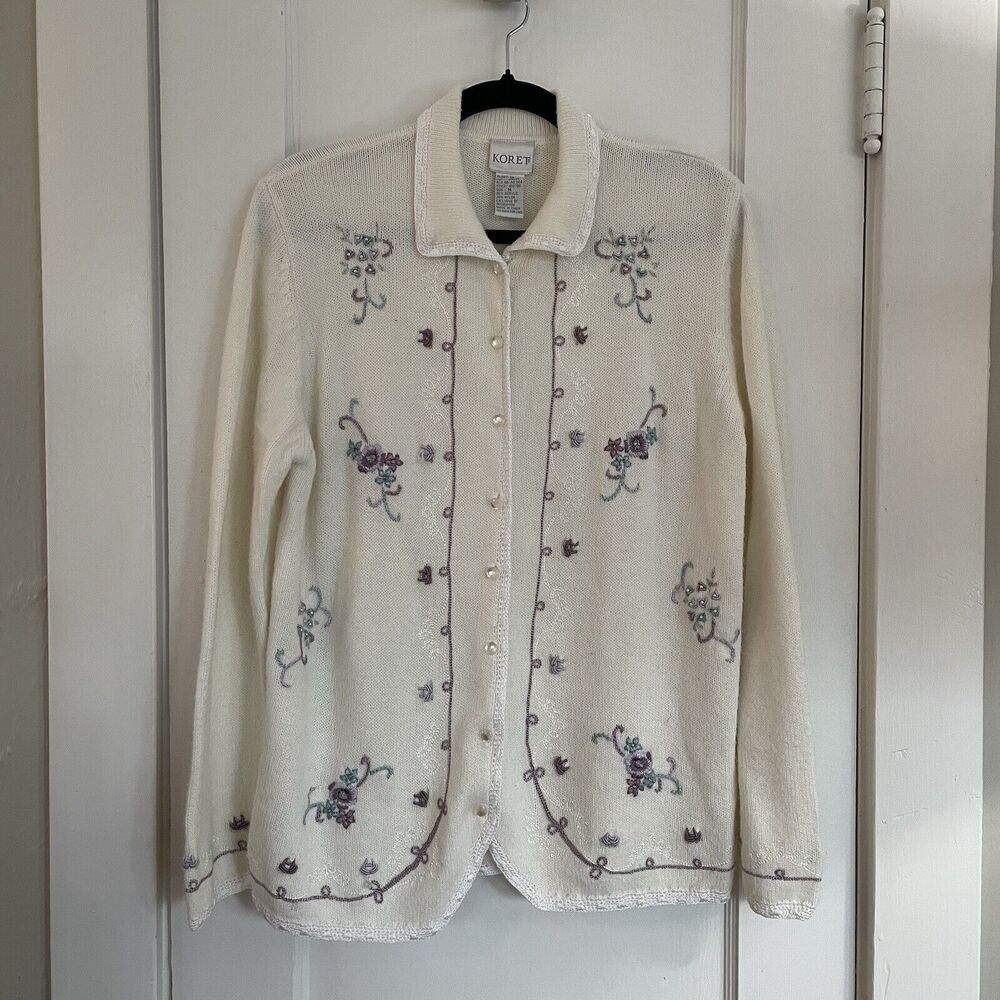 Granny Cardigan Sweater Koret White Embroidered